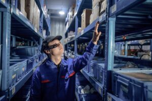 man wearing moziware cimo assisted reality solution in a warehouse